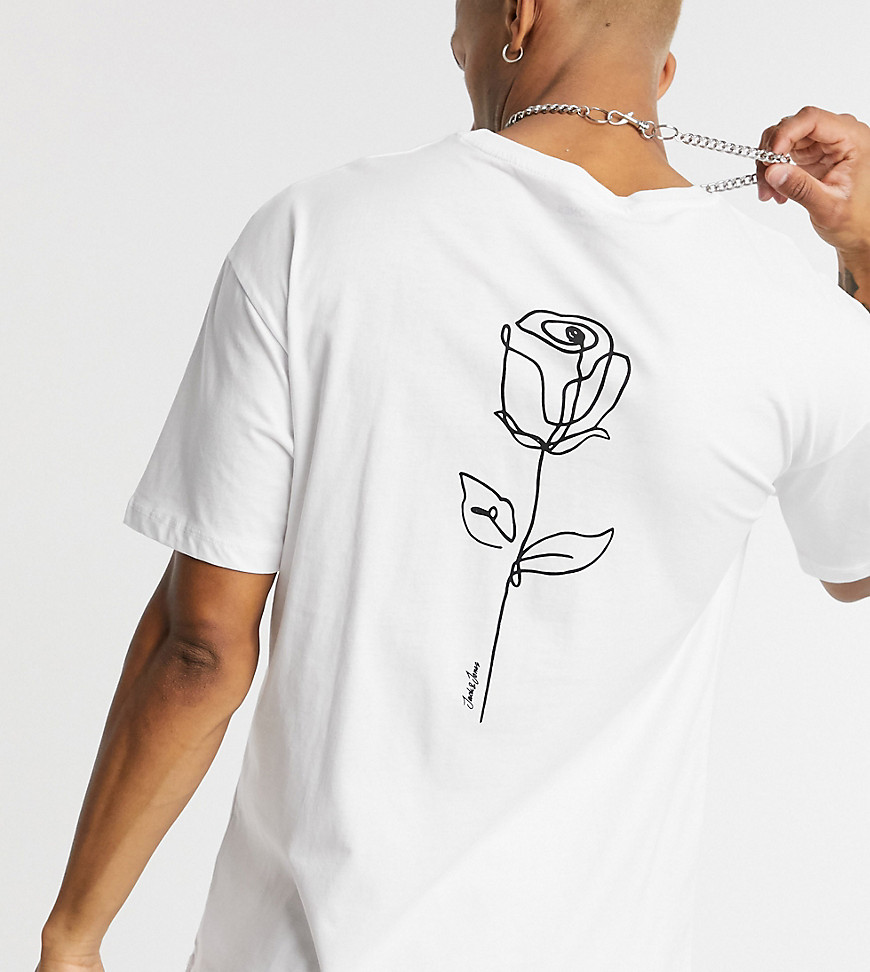 Jack & Jones Originals Oversize T-shirt With Rose Back Print In White Exclusive To Asos