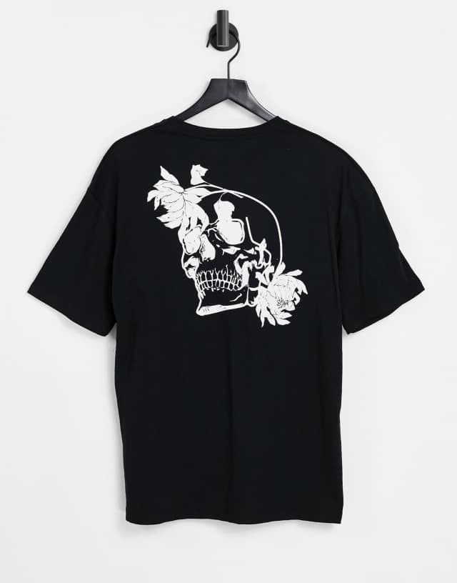 Jack & Jones Originals oversize t-shirt with skull back print in black