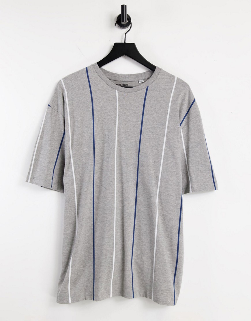 Jack & Jones Originals oversize vertical stripe t-shirt in gray-Grey