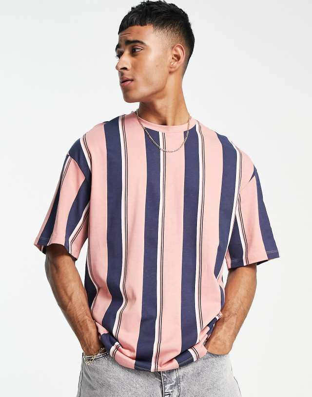 Jack & Jones Originals oversize vertical stripe t-shirt in pink