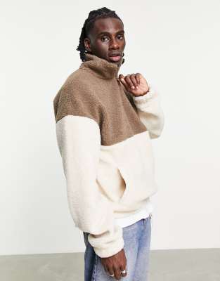 teddy Jack & Jones Originals oversized 1/4 zip teddy fleece sweat in