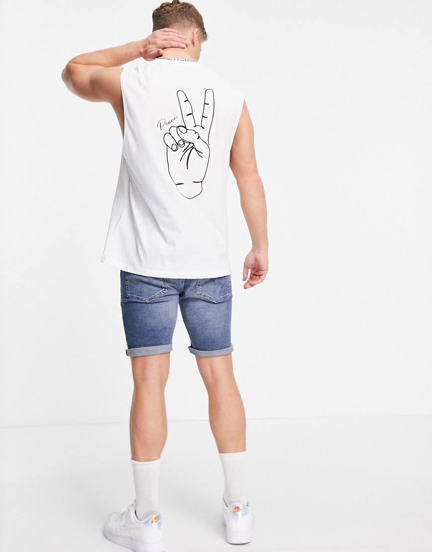 Jack & Jones Originals - Oversized hemd met vredessymbool op rug in wit
