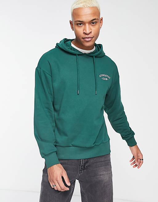Jack & Jones Originals oversized hoodie with athletic print in dark green |  ASOS