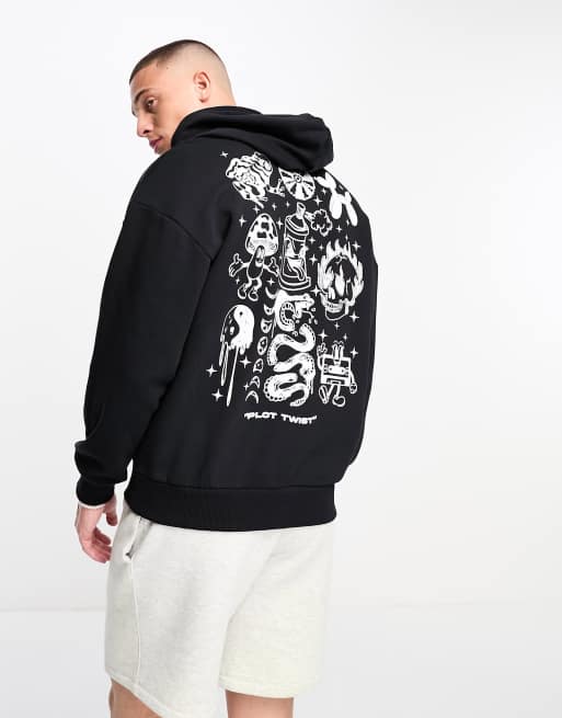 Jack & Jones Originals oversized hoodie with chaos back print in black, 4 of 4