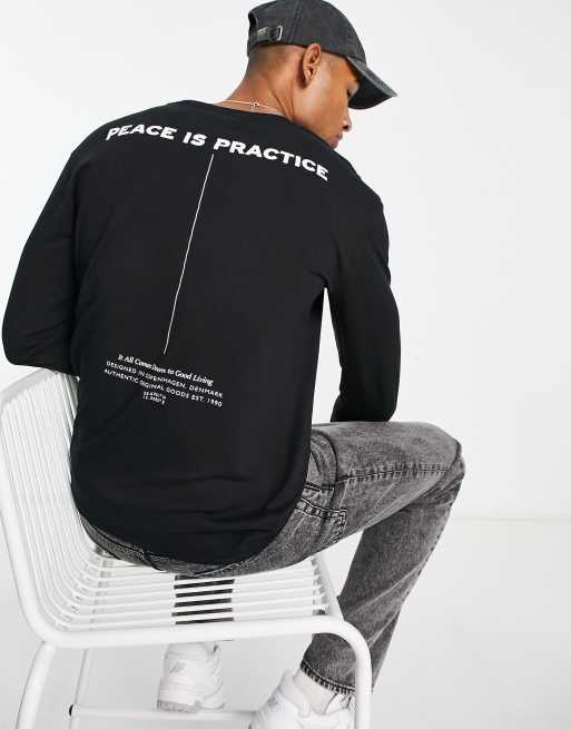 Jack & Jones Originals - Oversized langærmet t-shirt med peaceprint på ryggen i sort