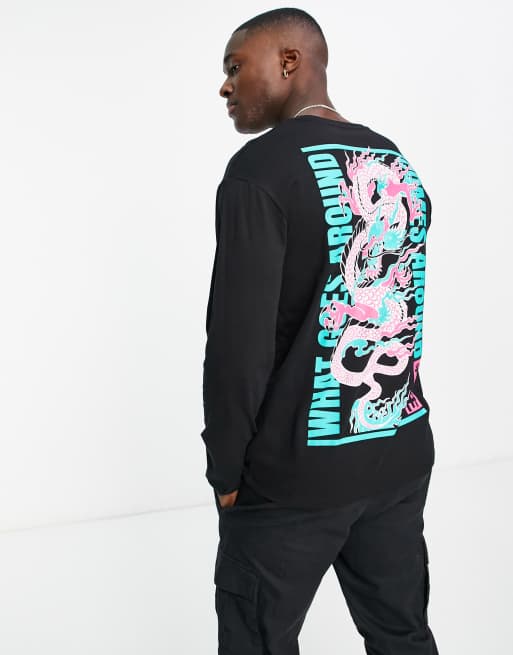 Jack & Jones Originals oversized long sleeve t-shirt with dragon back print in black