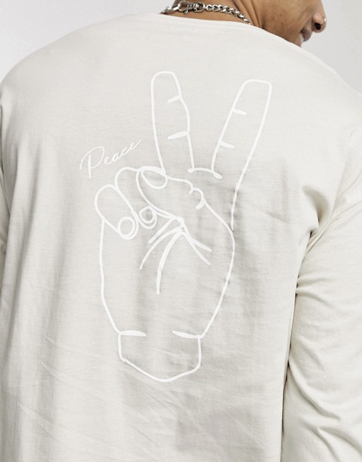 Jack & Jones Originals oversized long sleeve t-shirt with peace back print in stone
