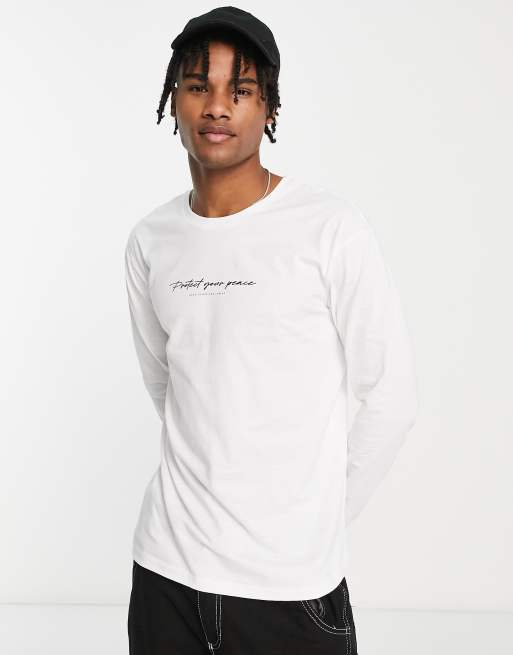 Jack & Jones Originals oversized long sleeve t-shirt with peace print in white