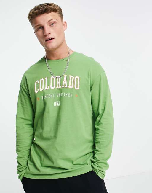 Jack & Jones Originals oversized long sleeve top with Colorado print in green, 4 of 4