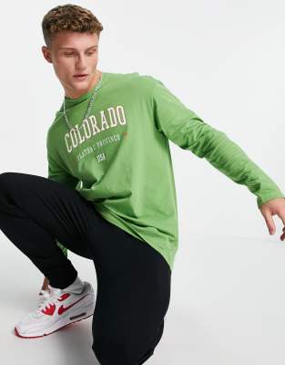Jack & Jones Originals oversized long-sleeved top with Colorado print in green