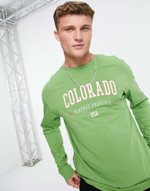 Jack & Jones Originals oversized long-sleeved top with Colorado print in green, 3 of 4