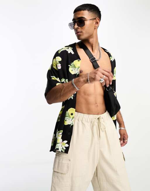 Jack & Jones - Originals - Oversized overhemd met reverskraag in zwart met bloemenprint