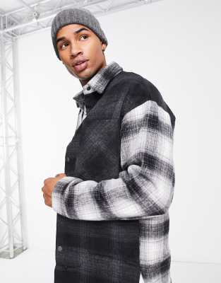 Jack & Jones Originals wool overshirt with pockets in black check