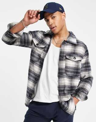 Jack & Jones Originals oversized overshirt in grey brushed check
