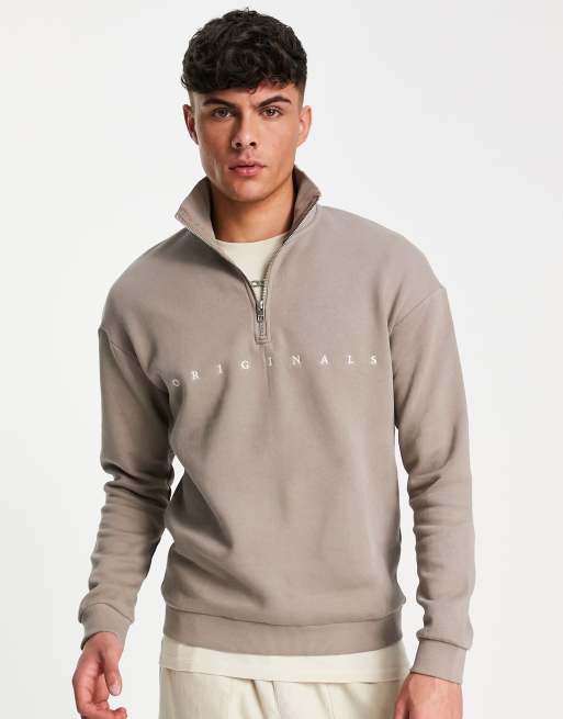 Jack & Jones Oversized Jacquard Floral Checkerboard Sweater in beige-Neutral