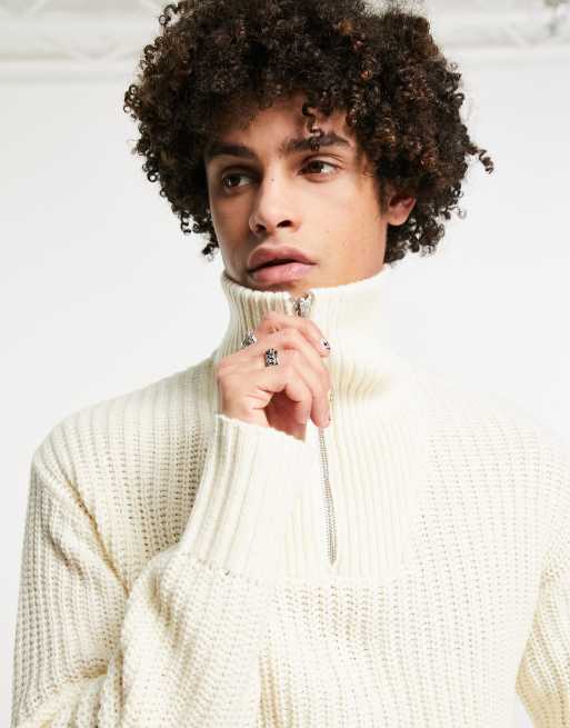 Jack & Jones Originals - Oversized råhvid trøje i chunky strik med 1/4 lynlås, 4 af 4