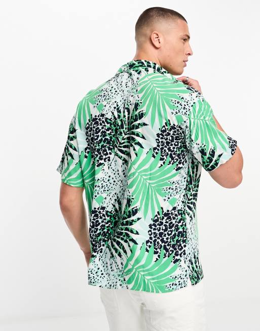 Jack & Jones Originals oversized revere collar shirt in multi palm print , 2 of 4