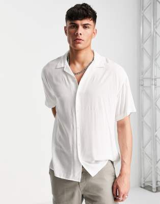 Jack & Jones Originals oversized revere shirt in white