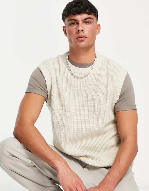 Jack & Jones Originals oversized ribbed knitted tank top in cream