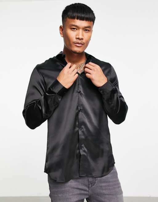 Jack & Jones Originals oversized satin shirt in black | ASOS