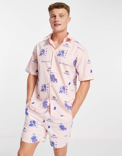 Jack & Jones Originals - Oversized skjorte med 'Undefined'-print i lyserød - Del af sæt