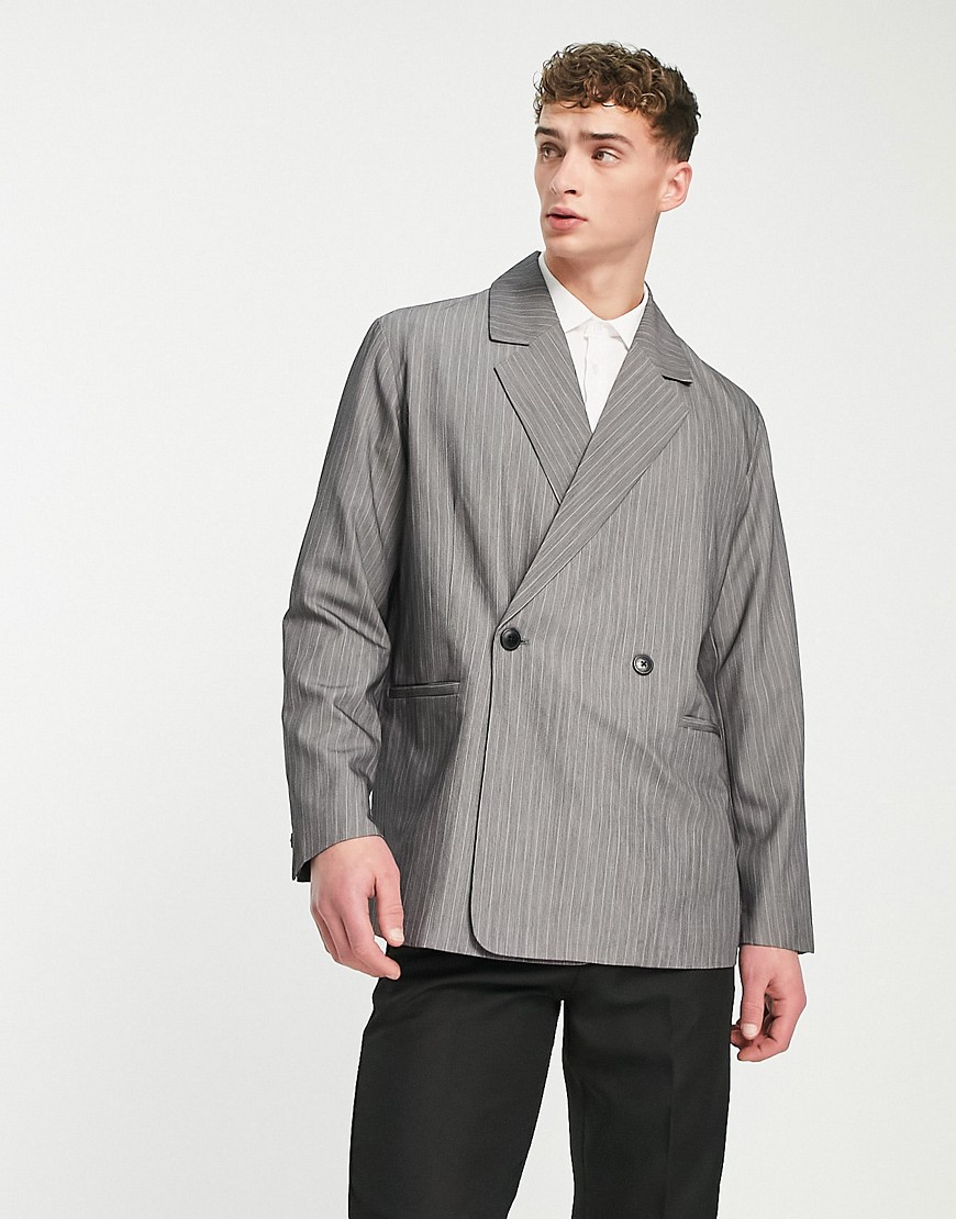 Jack & Jones Originals oversized suit jacket in grey pinstripe