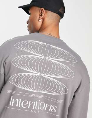 Jack & Jones Originals Oversized Sweat With Intentions Back Print In Dark Gray