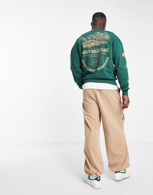 Jack Jones Originals oversized sweat with mountain back print in dark green