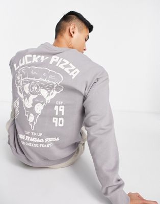 Jack & Jones Originals oversized sweat with pizza back print in light grey - ASOS Price Checker