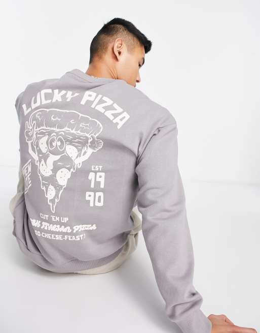 Jack & Jones Originals oversized sweat with pizza back print in light grey