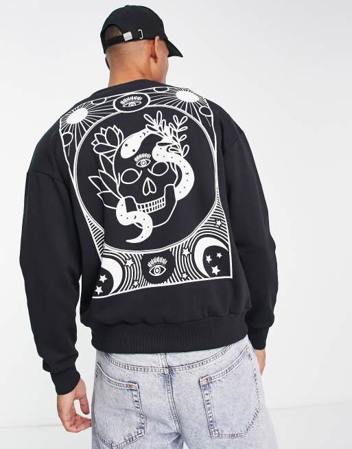 Jack & Jones Originals - Oversized sweatshirt med kranieprint på ryggen i sort