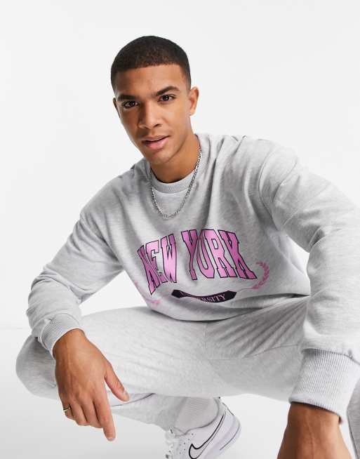 Jack & Jones Originals - Oversized sweatshirt med New York-logo på brystet i grå, 3 af 4