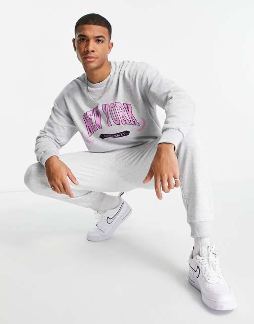 Jack & Jones Originals - Oversized sweatshirt med New York-logo på brystet i grå, 4 af 4