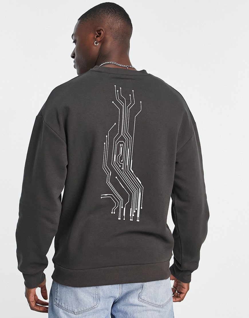 Jack & Jones Originals oversized sweatshirt with connection back print in dark gray