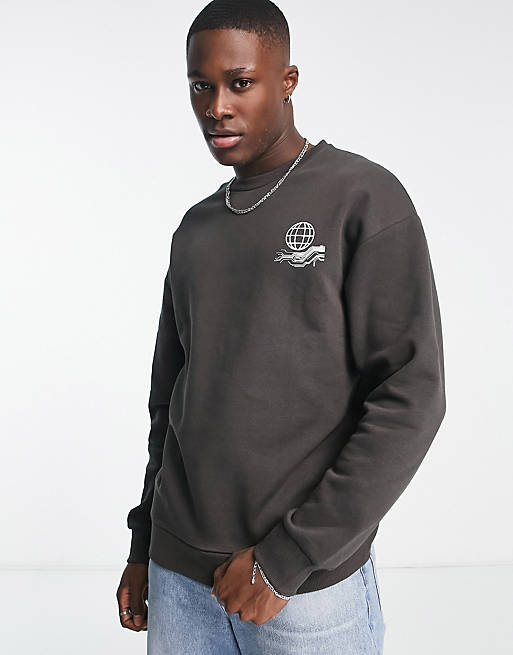 Pluche pop Conciërge Muf Jack & Jones Originals oversized sweatshirt with connection back print in  dark gray | ASOS
