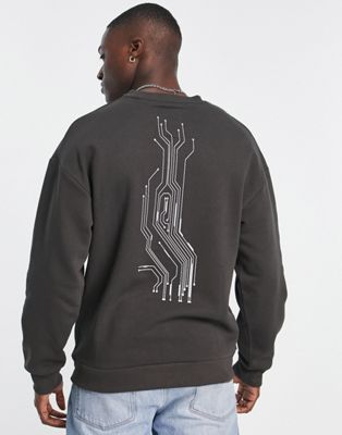 Jack & Jones Originals oversized sweatshirt with connection back print in dark grey - ASOS Price Checker