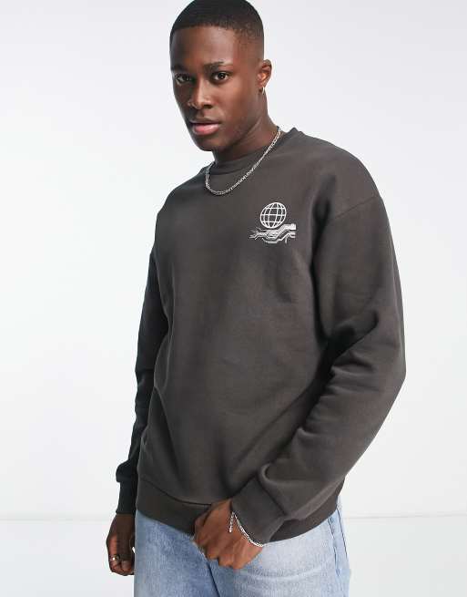 Jack u0026 Jones Originals oversized sweatshirt with connection back print in  dark grey | ASOS