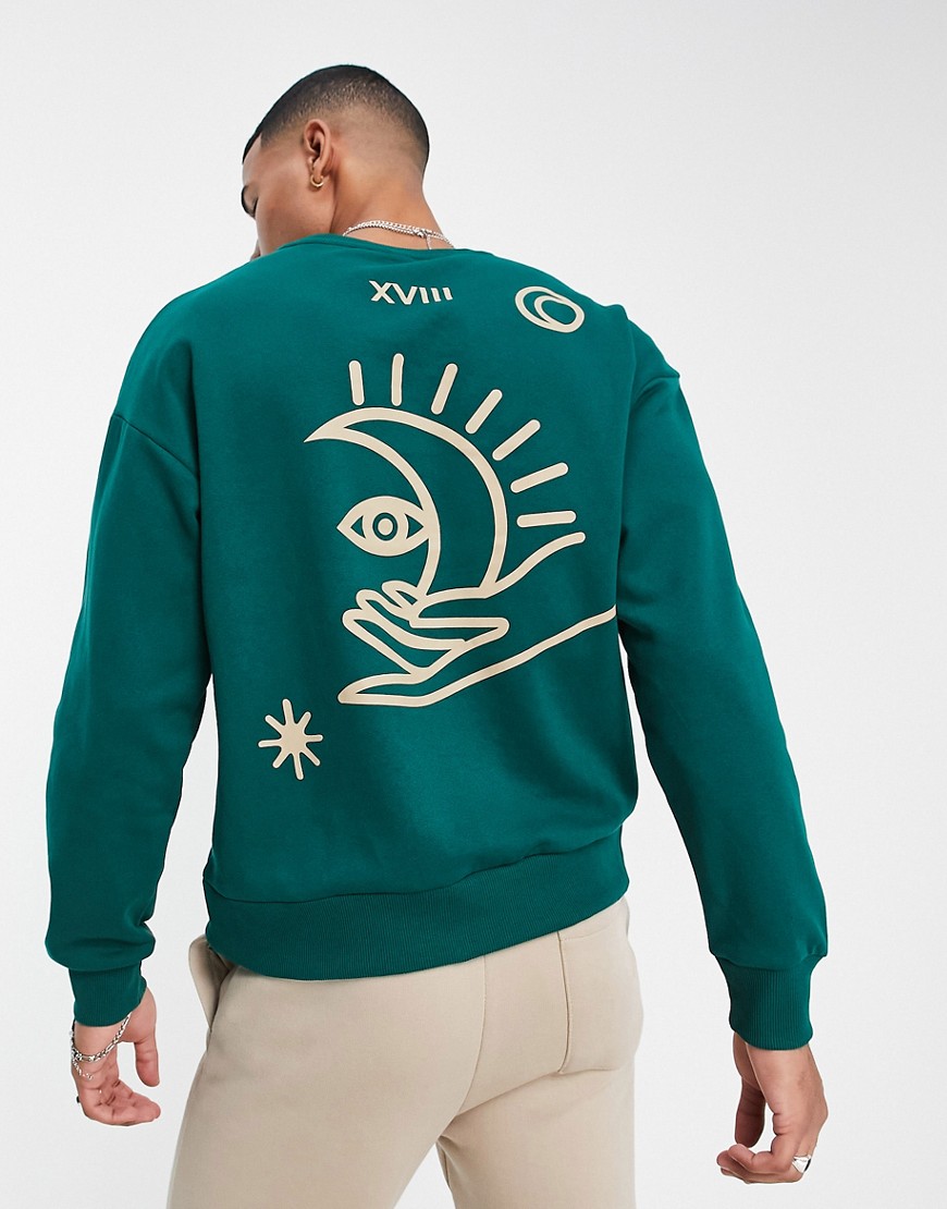 Jack & Jones Originals oversized sweatshirt with moon back print in dark green