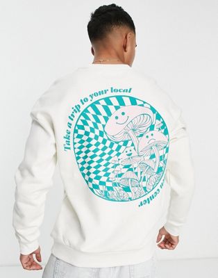 Jack & Jones Originals oversized sweatshirt with mushroom back print in off white
