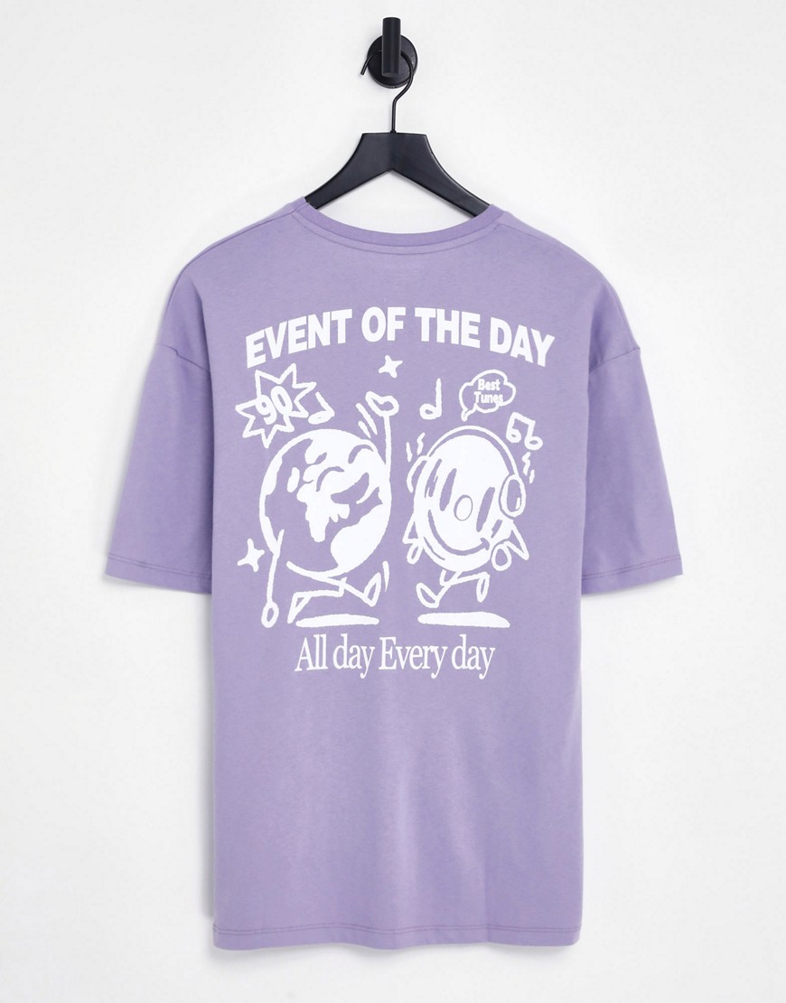 Jack & Jones Originals oversized T-shirt 'Event of the Day' back print in lilac-Purple