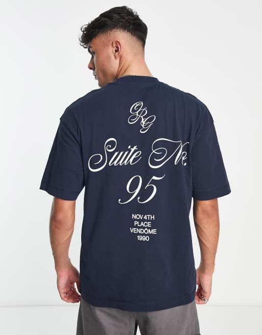 Jack & Jones Originals – Oversized-T-Shirt in Marineblau mit Schrift-Rückenprint 