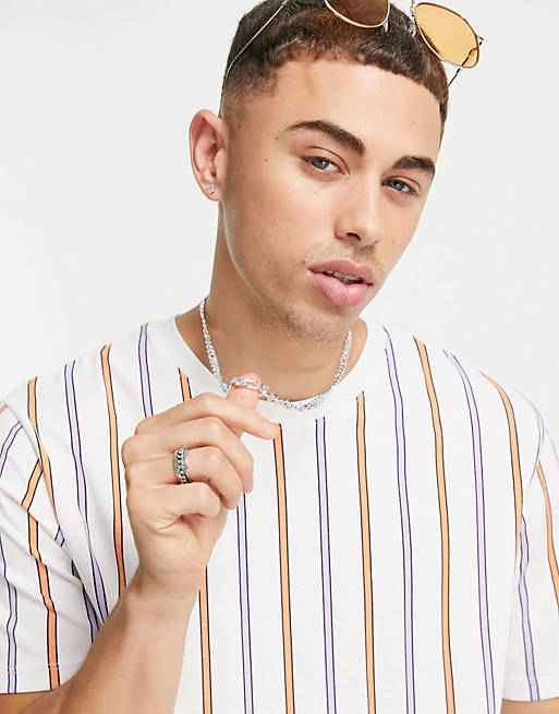 Jack & Jones Originals oversized t-shirt in vertical stripes in white