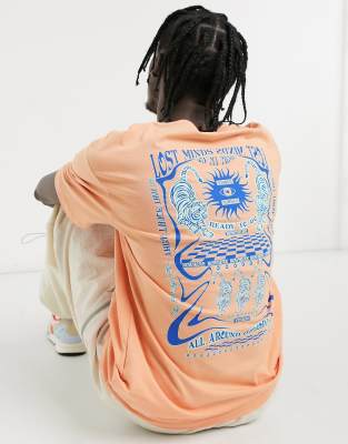 Jack & Jones Originals Oversized T-shirt In With Lost Minds Back Print In Orange