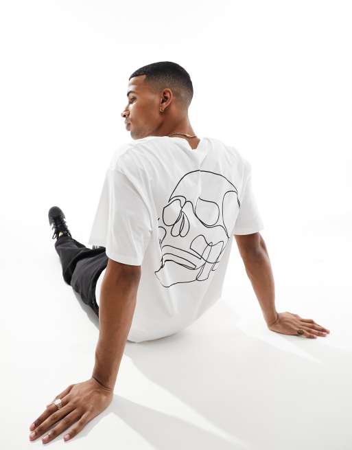 Jack & Jones Originals - Oversized T-shirt med kranieprint på ryggen i hvid