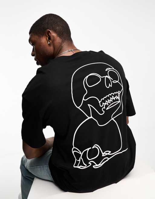 Jack & Jones Originals - Oversized T-shirt med kranieprint på ryggen i sort
