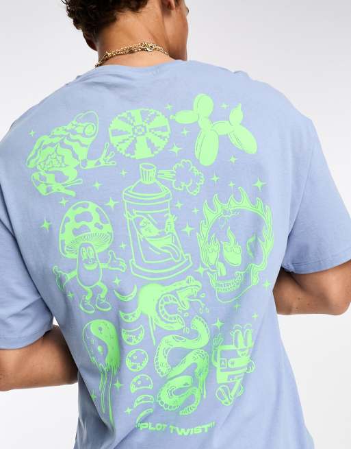 Jack & Jones - Originals - Oversized t-shirt met chaos-print op de achterkant in blauw met wassing
