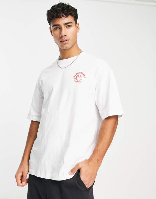 Jack & Jones Originals - Oversized T-shirt met discoprint op de rug in wit, 3 van 4
