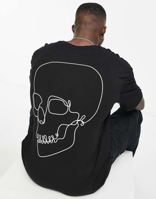 Jack & Jones - Originals - Oversized T-shirt met doodshoofdprint op de rug in zwart