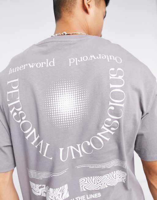 Jack & Jones - Originals - Oversized T-shirt met 'Inner world'-print op de achterkant in donkergrijs
