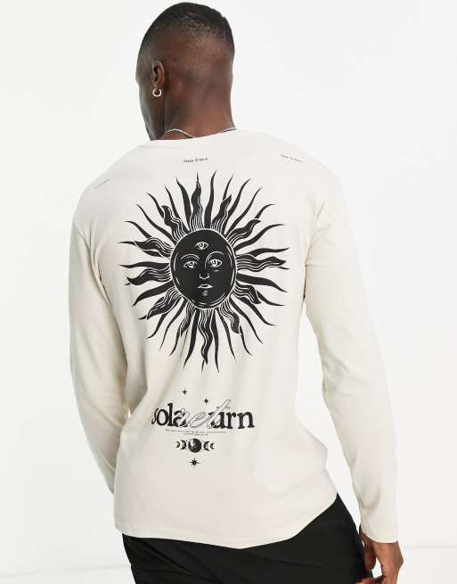 Jack & Jones Originals - Oversized T-shirt met lange mouwen en zonnenprint op de achterkant in beige